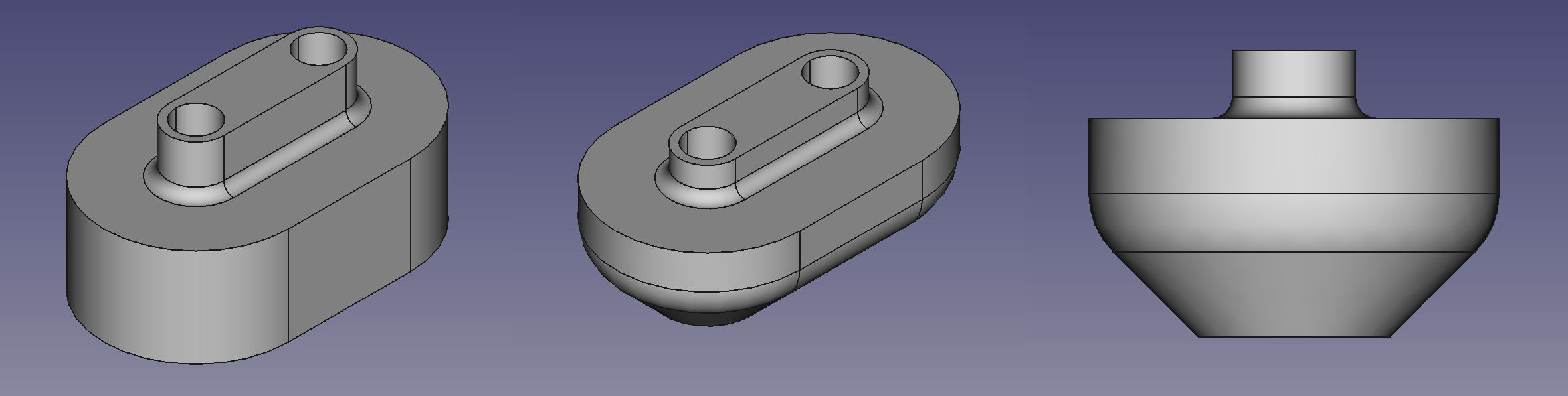 3 CAD images showing the design before and after modifying based on how it looked in CAD 3 CAD screenshots