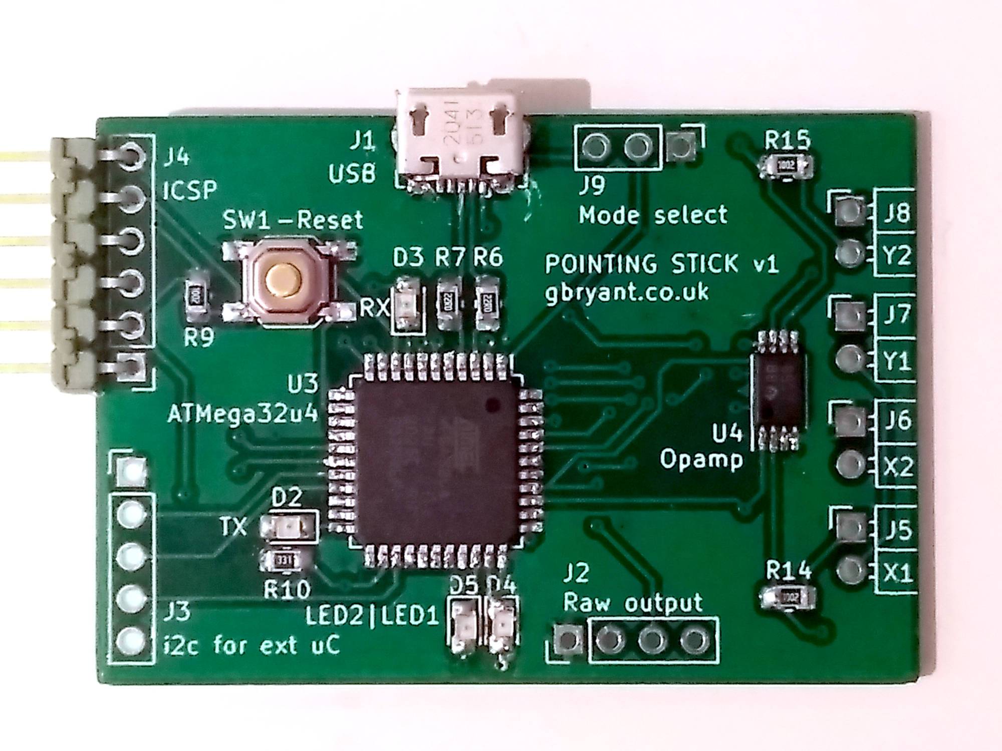 Photo of my assembled pointing stick PCB