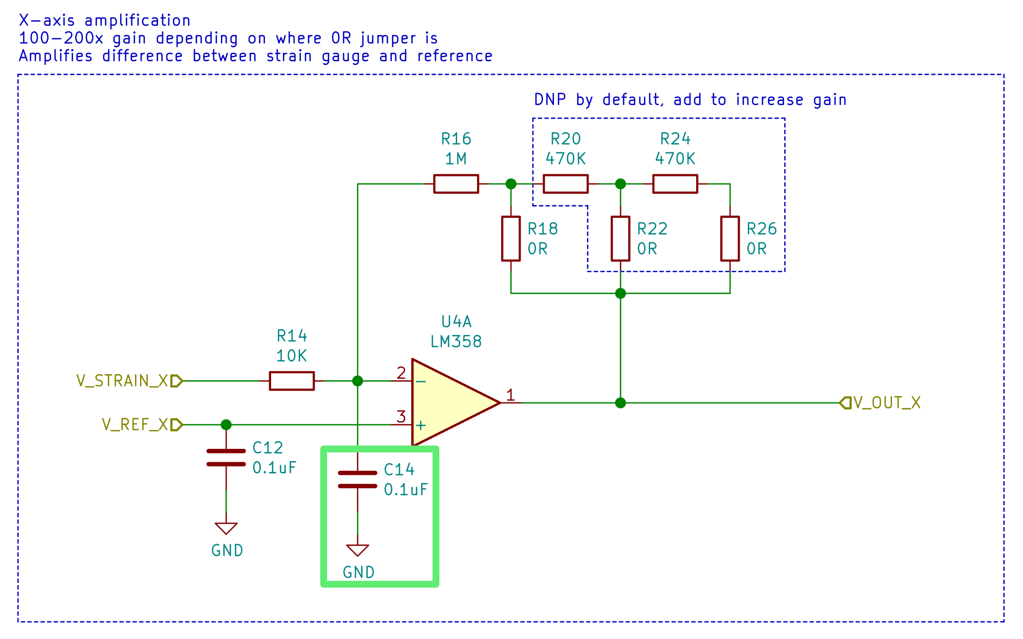 R14 and C14 together form a low-pass filter The X-axis opamp part of the schematic, with a smoothing capacitor, C14, added.