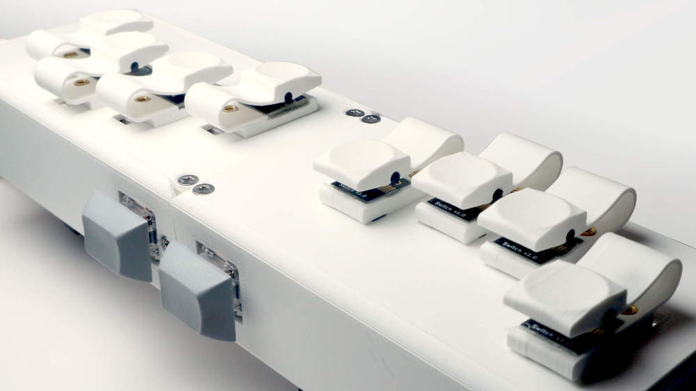 Prototype saxophone keys mounted to a 3D printed electro-sax